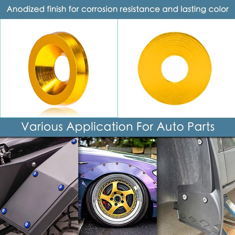 Rolling Gears M6 Gold Flat Anodized Aluminum Washer Bolt Kit, 32-Piece Hardware Kit for Widebody, Fender Flares, Bumpers, Mud Flaps and Engine Bay Dress-Up - Image 2